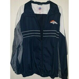 NFL Denver Broncos Windbreaker Size XL Embroidered Blue White Gray Full Zipper